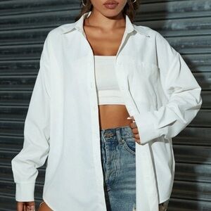 Shein White Curved Hem Drop Shoulder Blouse